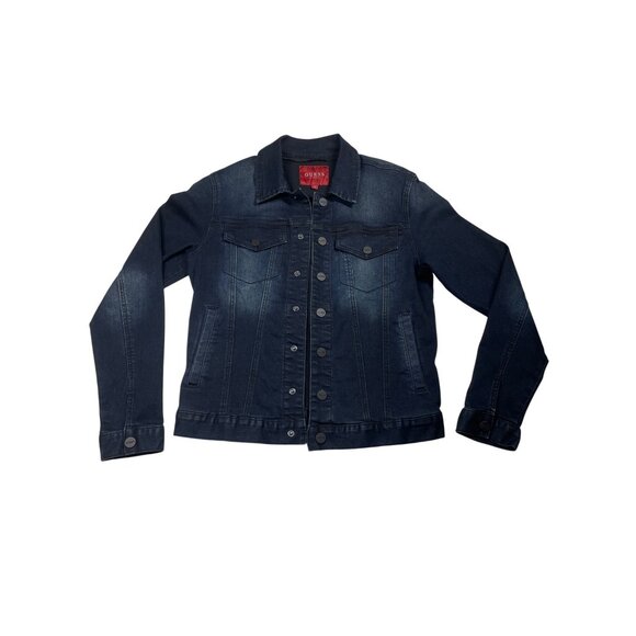 Guess Womens Dark Wash Denim Jacket S With Button Pockets Size‎ Small NWOT - Picture 2 of 12